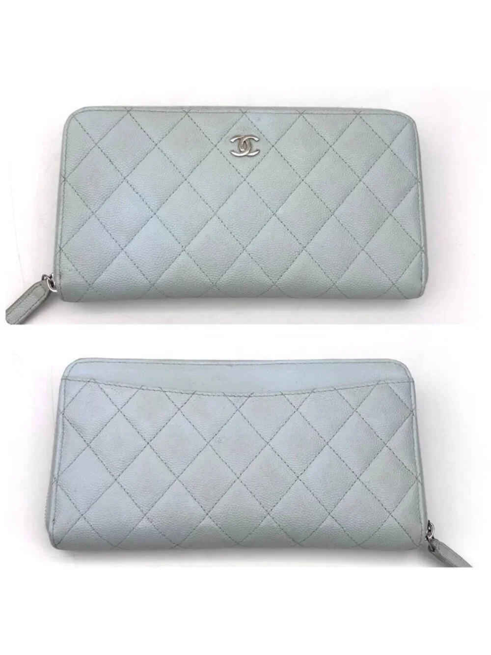 Chanel Quilted Caviar Leather Zip Around Wallet Blue